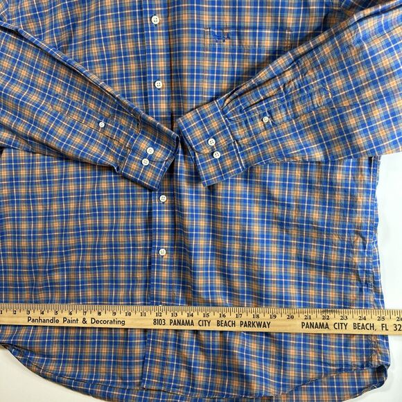Coastal Cotton Plaid Long Sleeve Classic Fit Blue/Org Button Down Shirt Mens XXL - Picture 7 of 10
